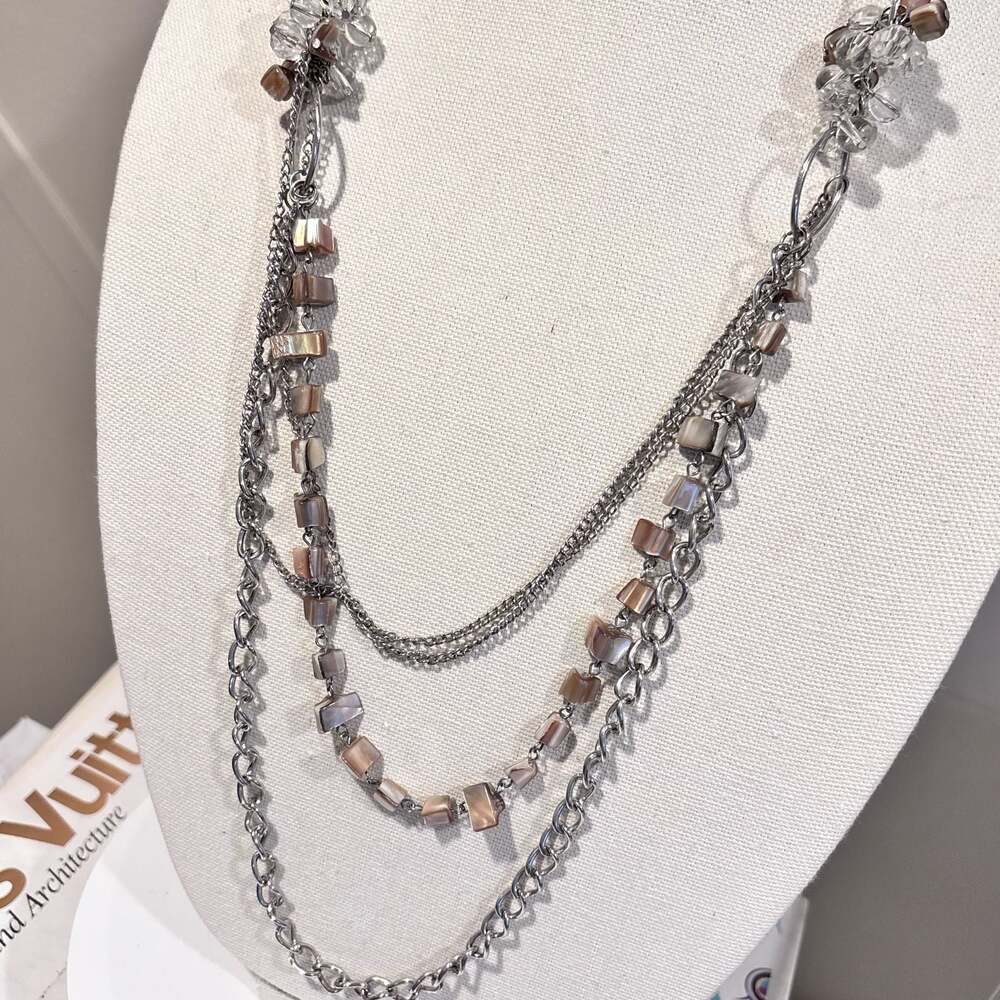 LOFT Long Pearlized Bead Chunky Stone Mixed Chain Necklace